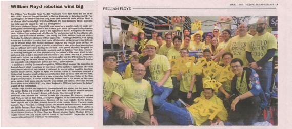 Wm. Floyd H.S First Robotics Competition Win Wm. Floyd H.S First Robotics Competition Win